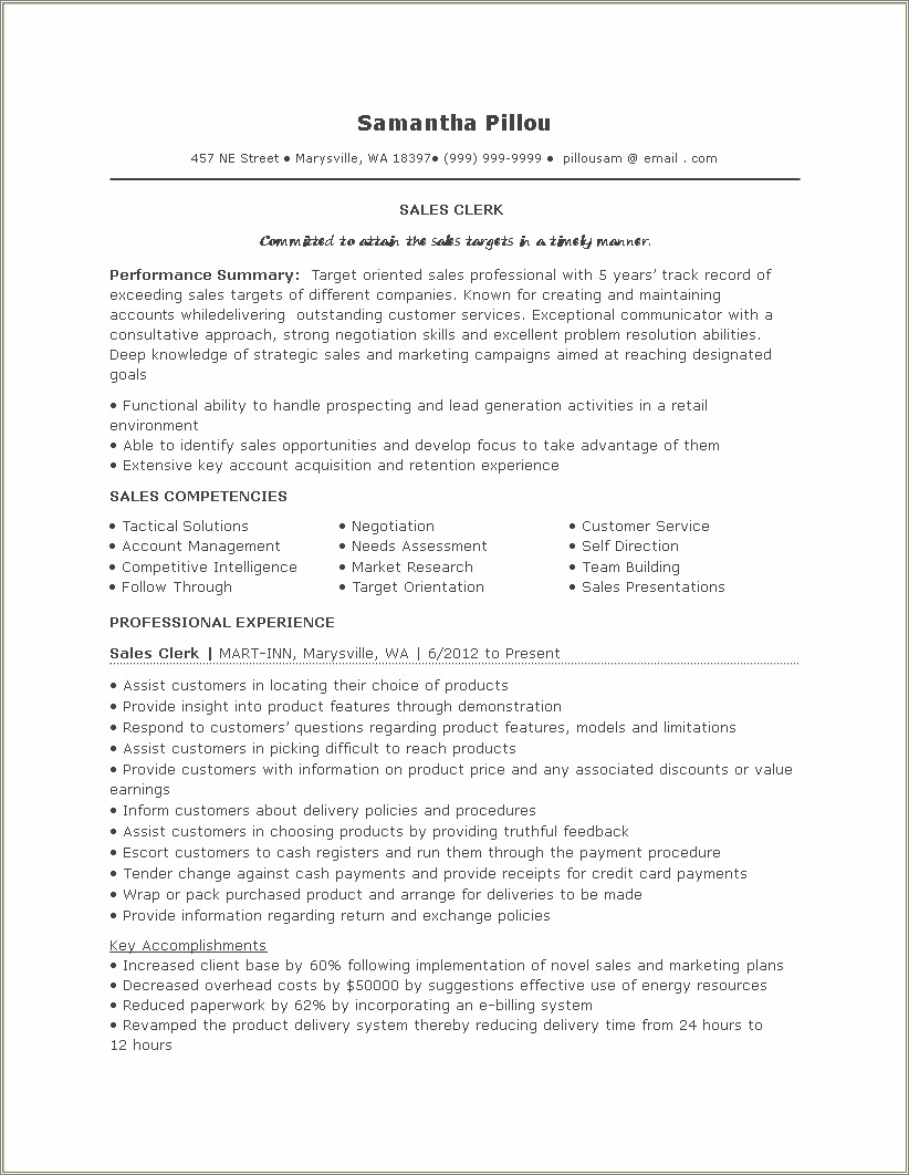 Customer Service Clerk Job Resume Objective