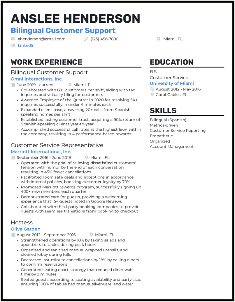 Customer Service Experience On A Resume