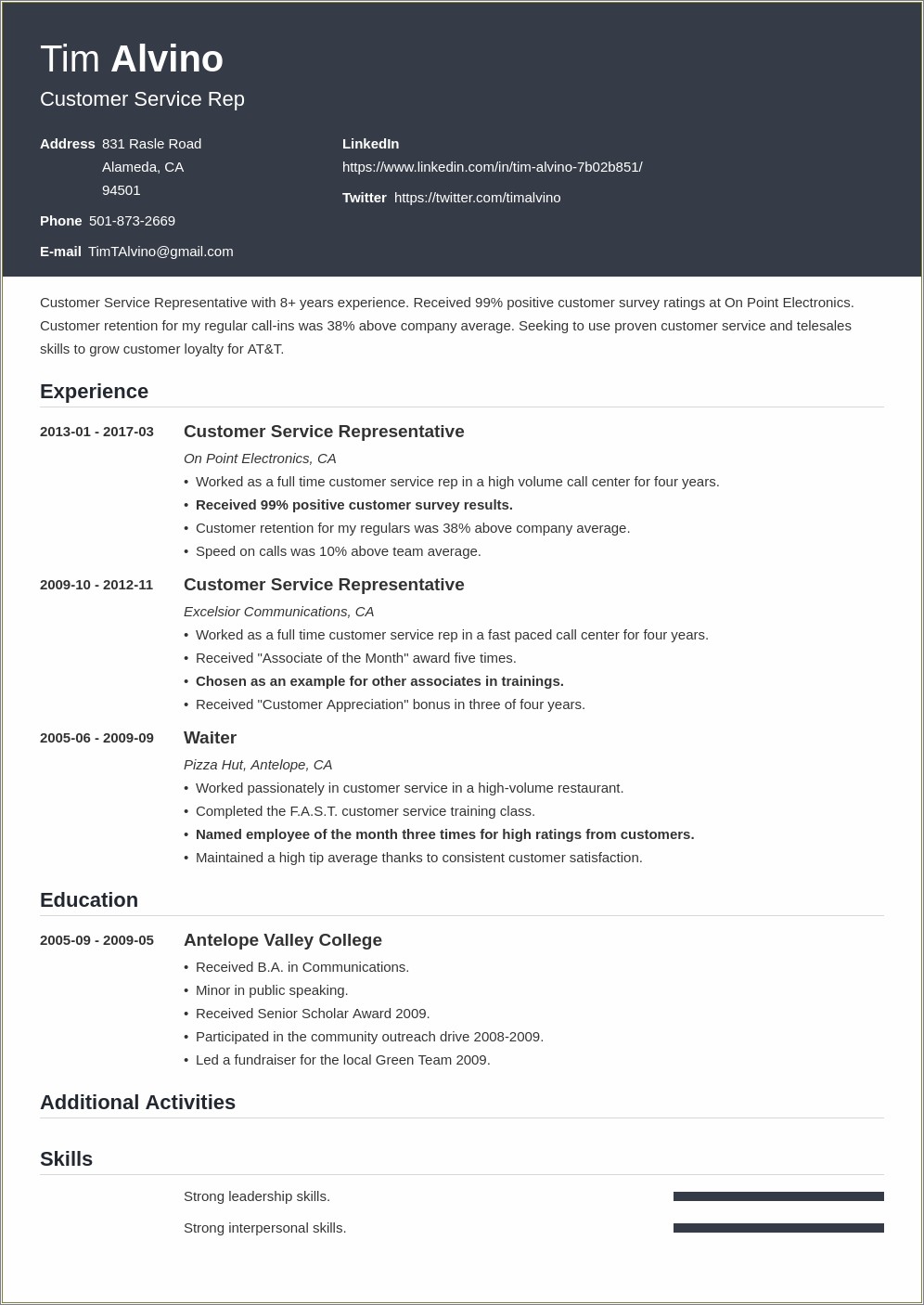 Customer Service Experience To Put On Resume