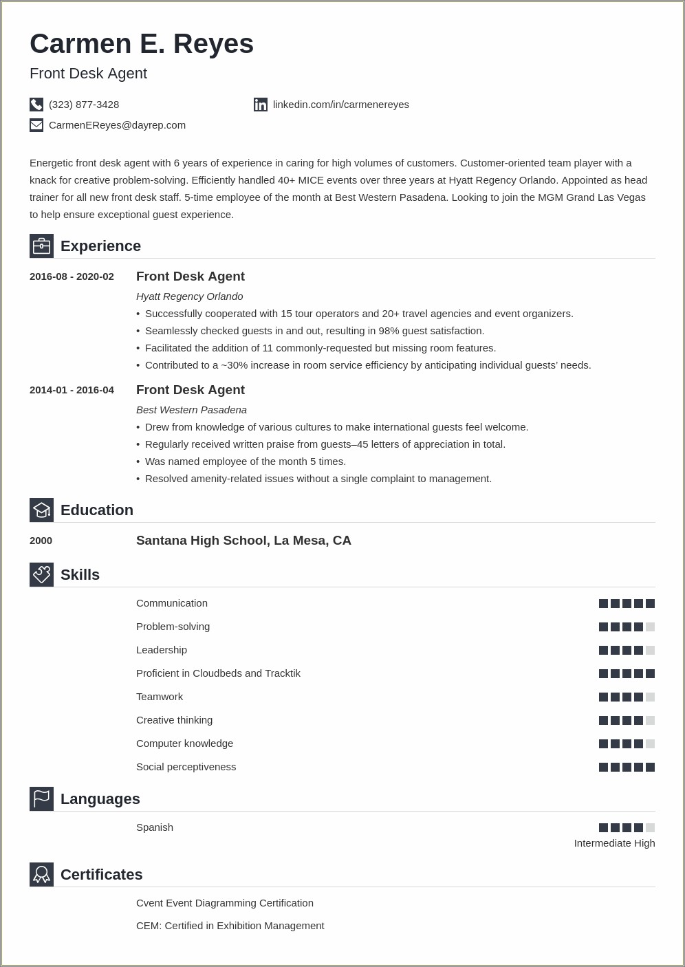 Customer Service Hotel Resume Templates For Free