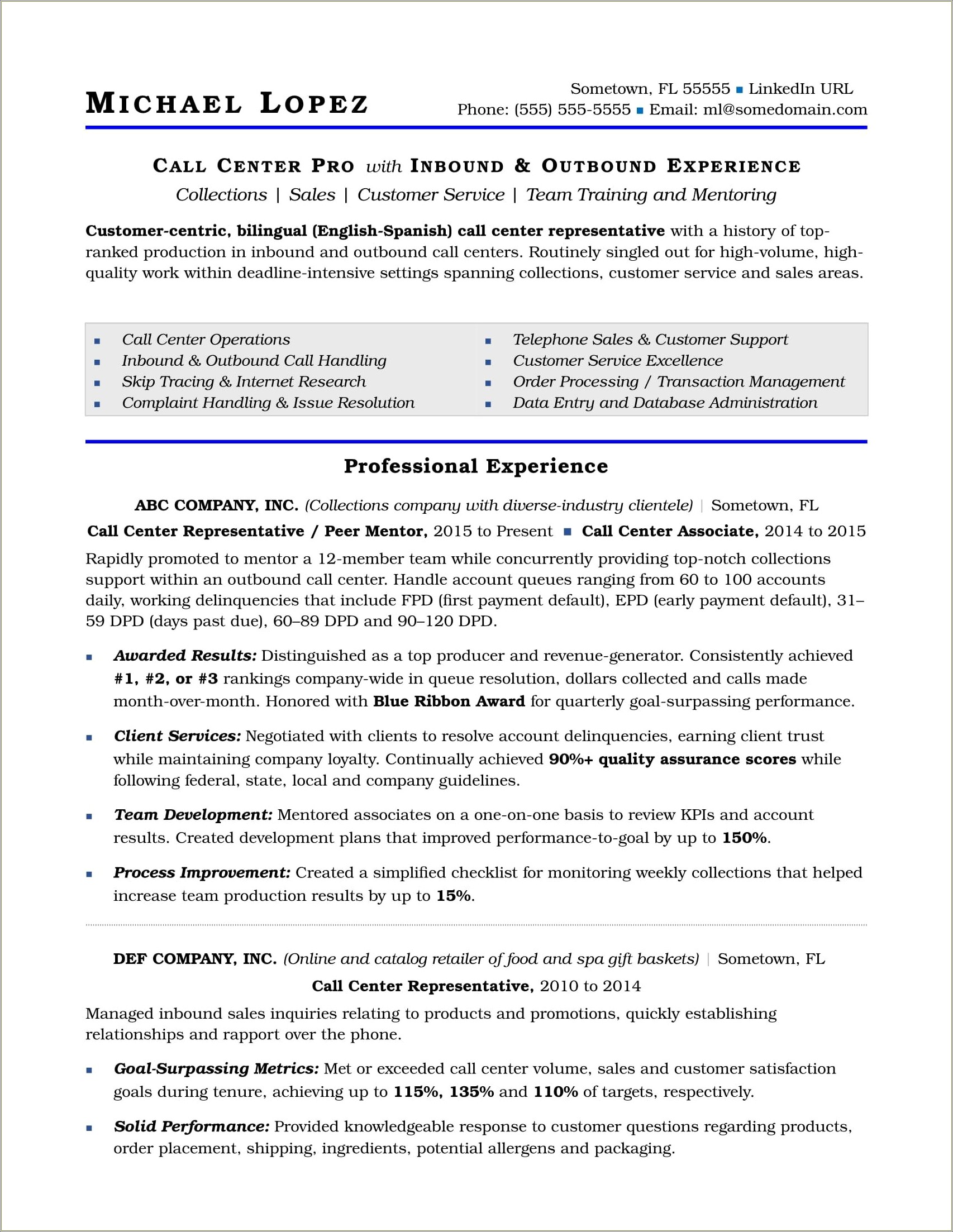 Customer Service Job Summary For Resume