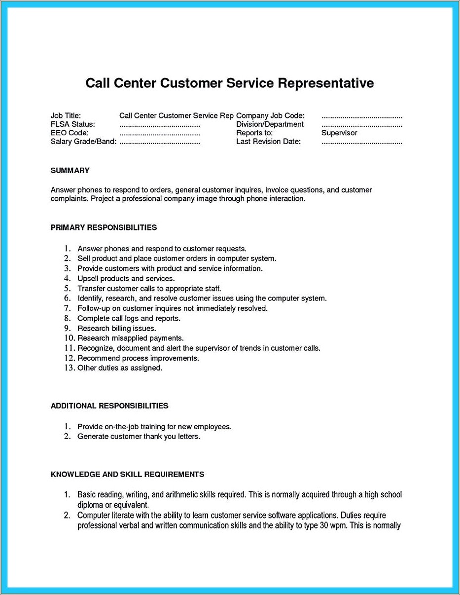 Customer Service Jobs On A Resume