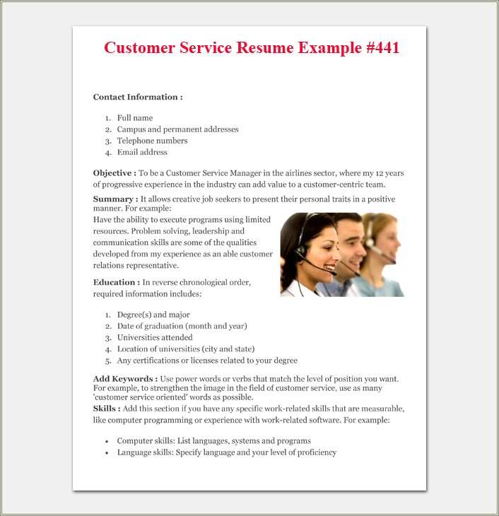Customer Service List Of Skills Resume