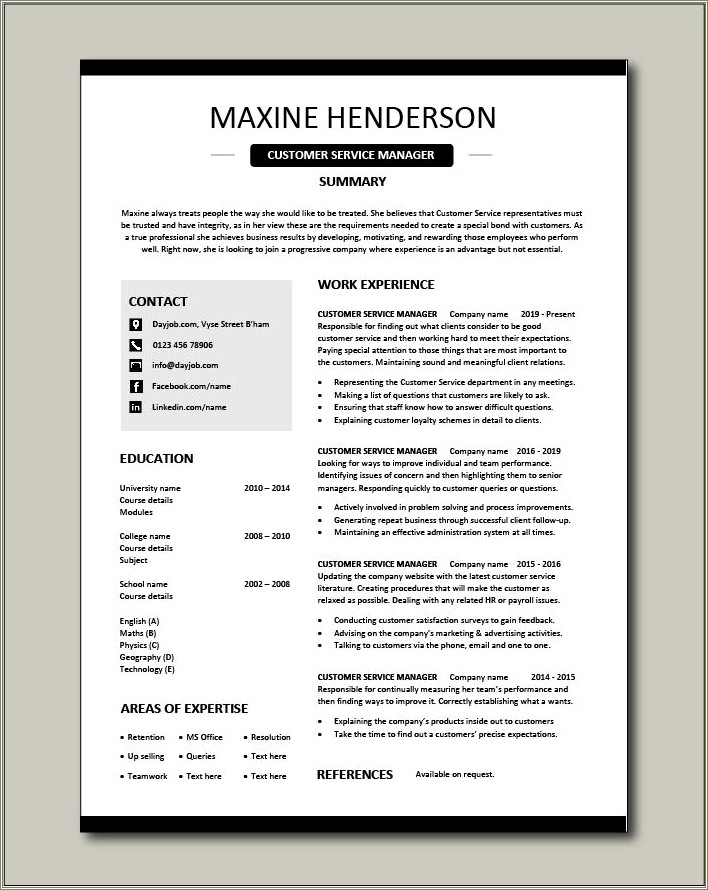 Customer Service Manager Resume Samples Free