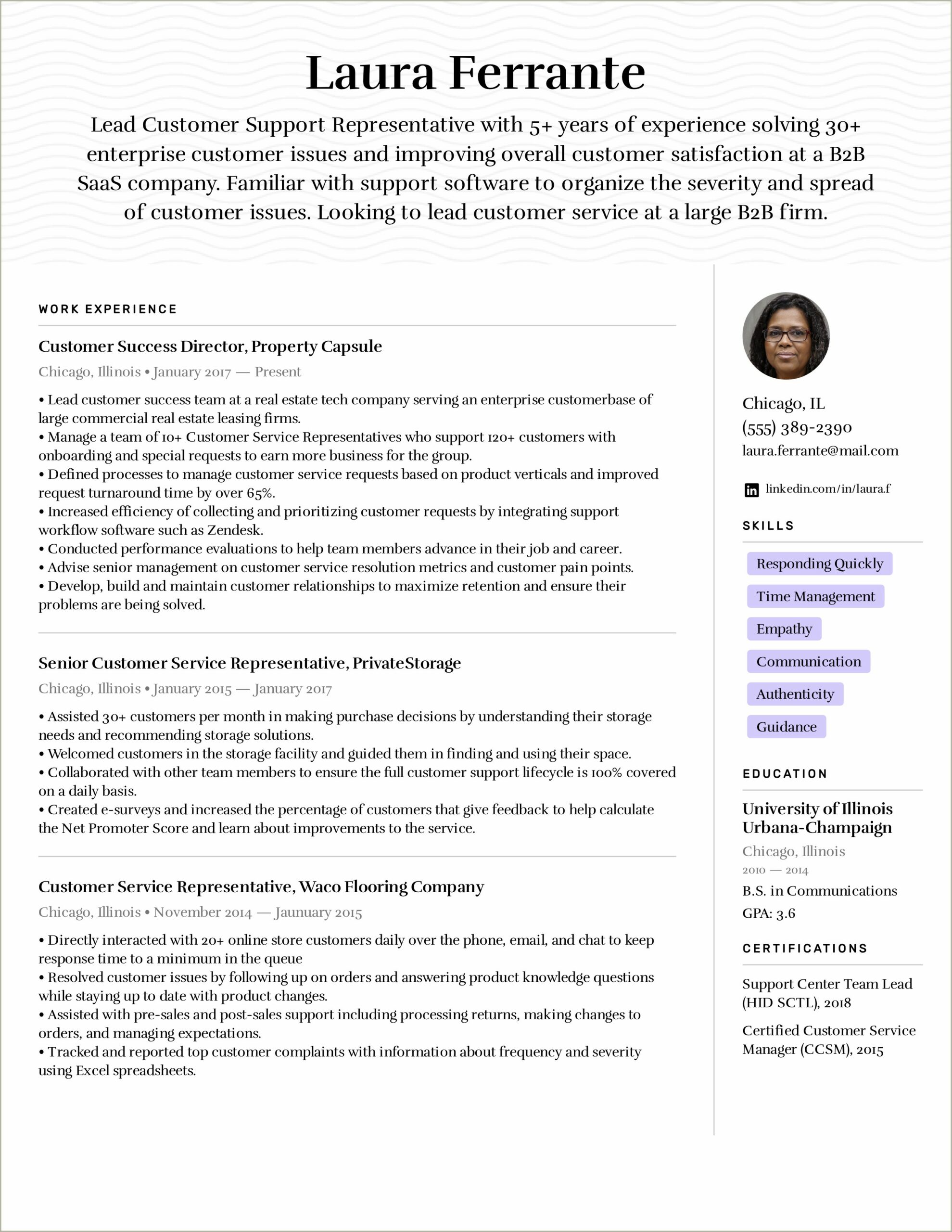 Customer Service Representative Call Center Skills For Resume