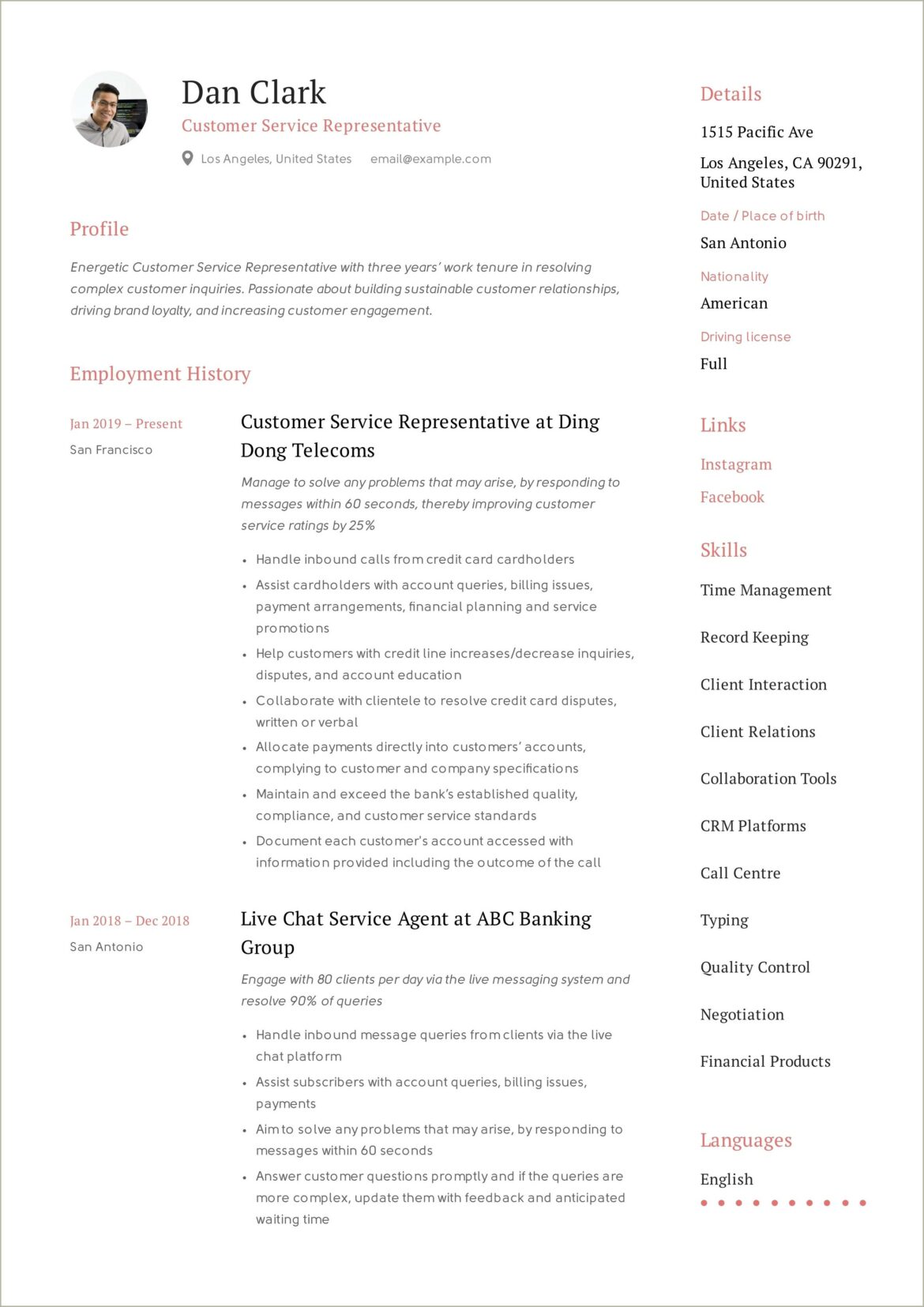 Customer Service Representative Functional Resume Sample