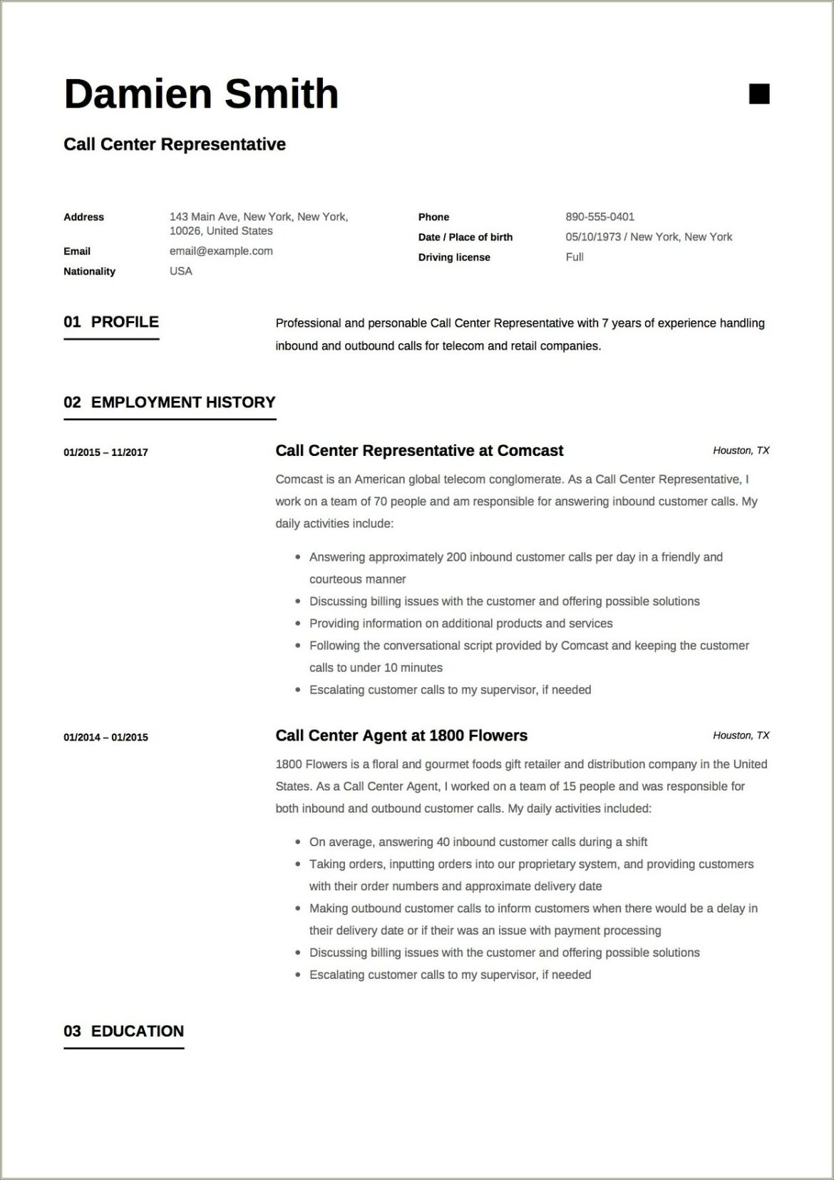 Customer Service Representative Job Responsibilities Resume