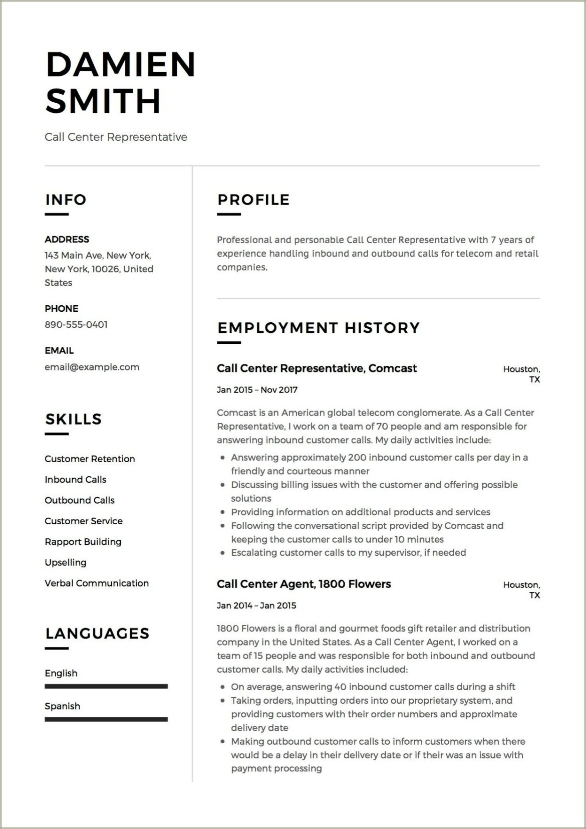 Customer Service Representative Job Resume Sample