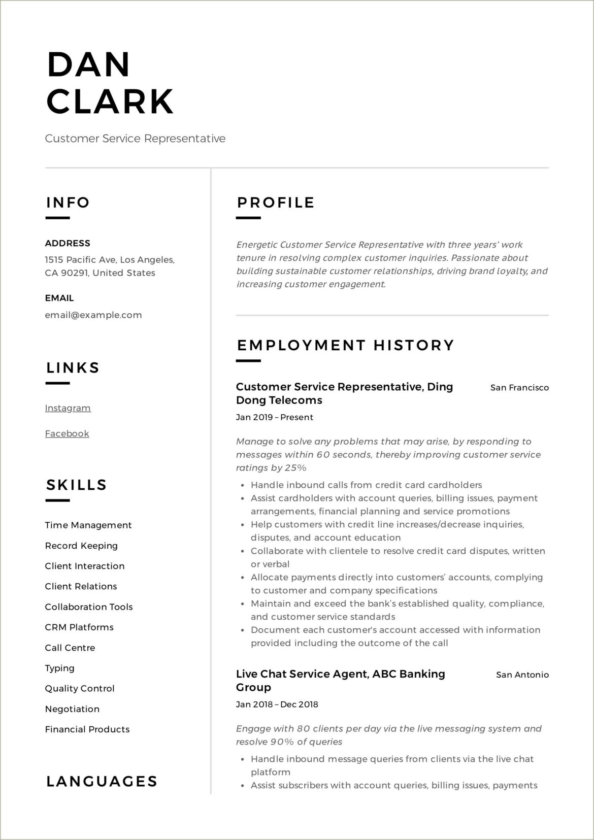 Customer Service Representative Resume Professional Summary