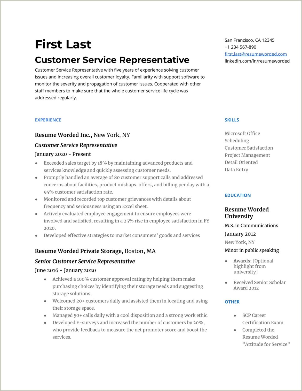 Customer Service Representative Resume Sample Word