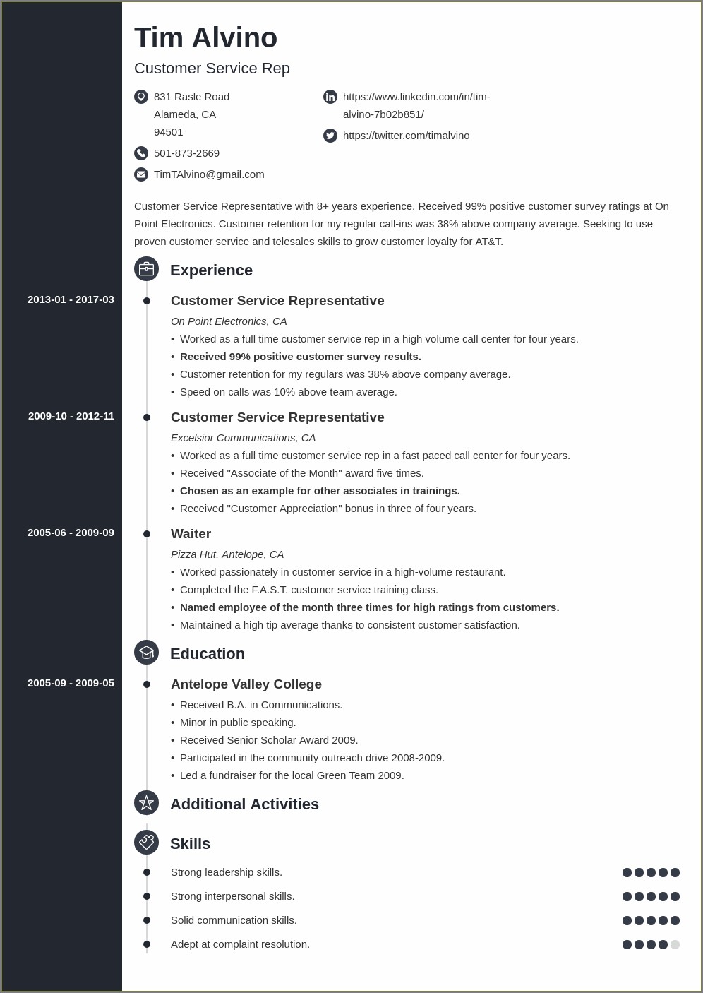 Customer Service Representative Resume Skills Example