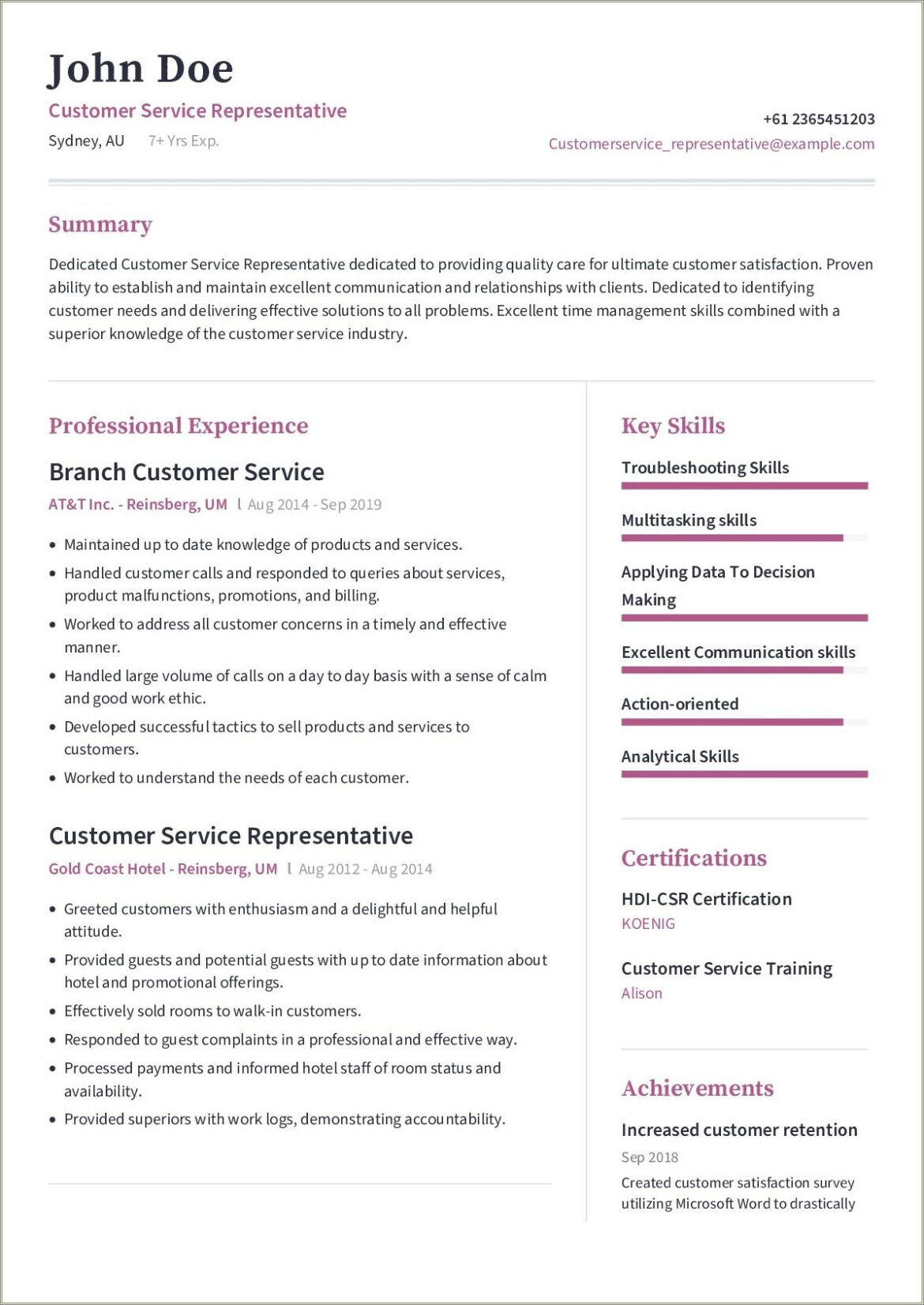 Customer Service Representative Skills Resume Samples