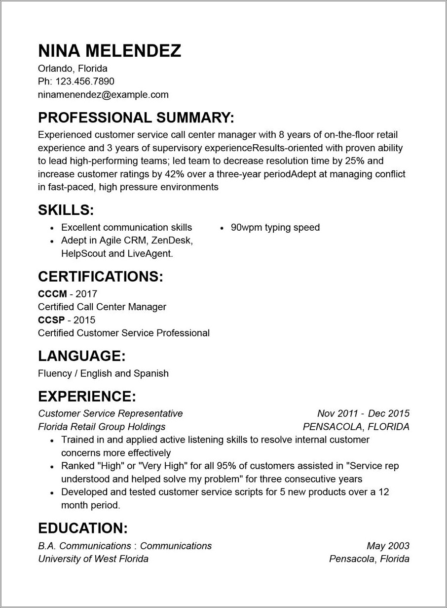 Customer Service Representive Skills On Resume