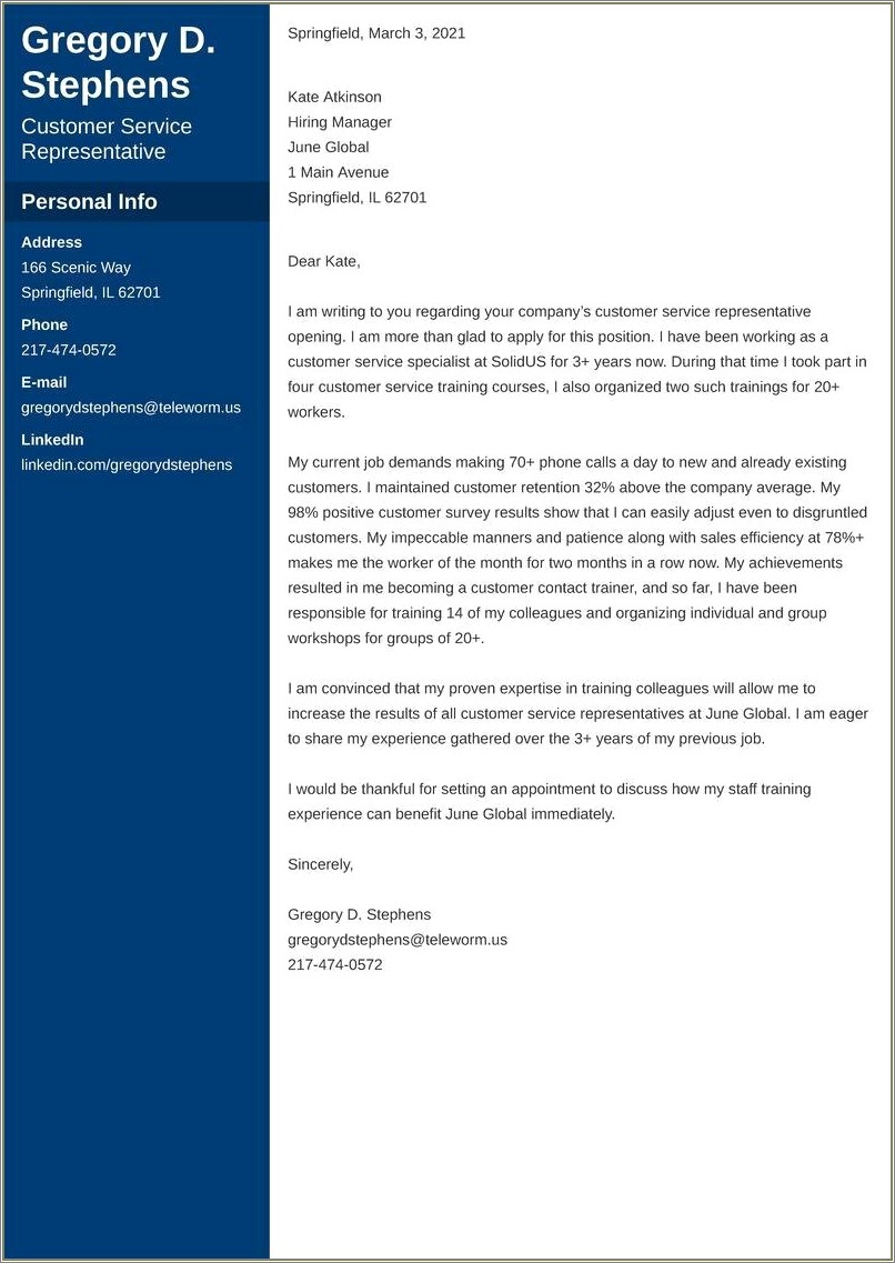Customer Service Resume Cover Letter Examples