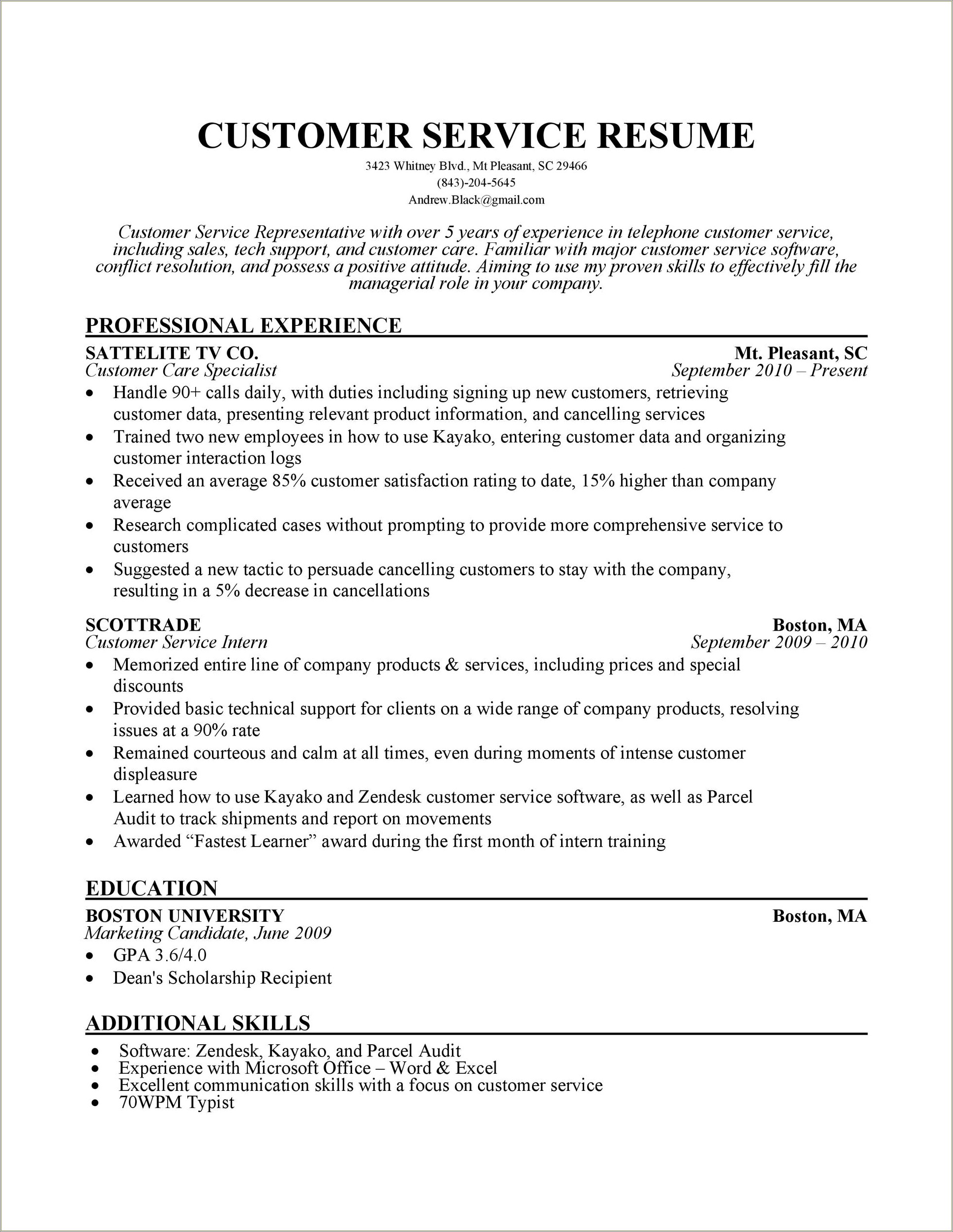 Customer Service Resume In Word Format