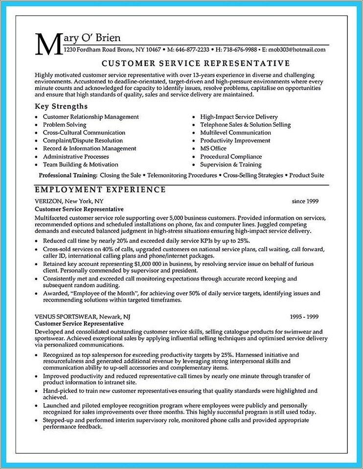Customer Service Resume Objective With No Experience