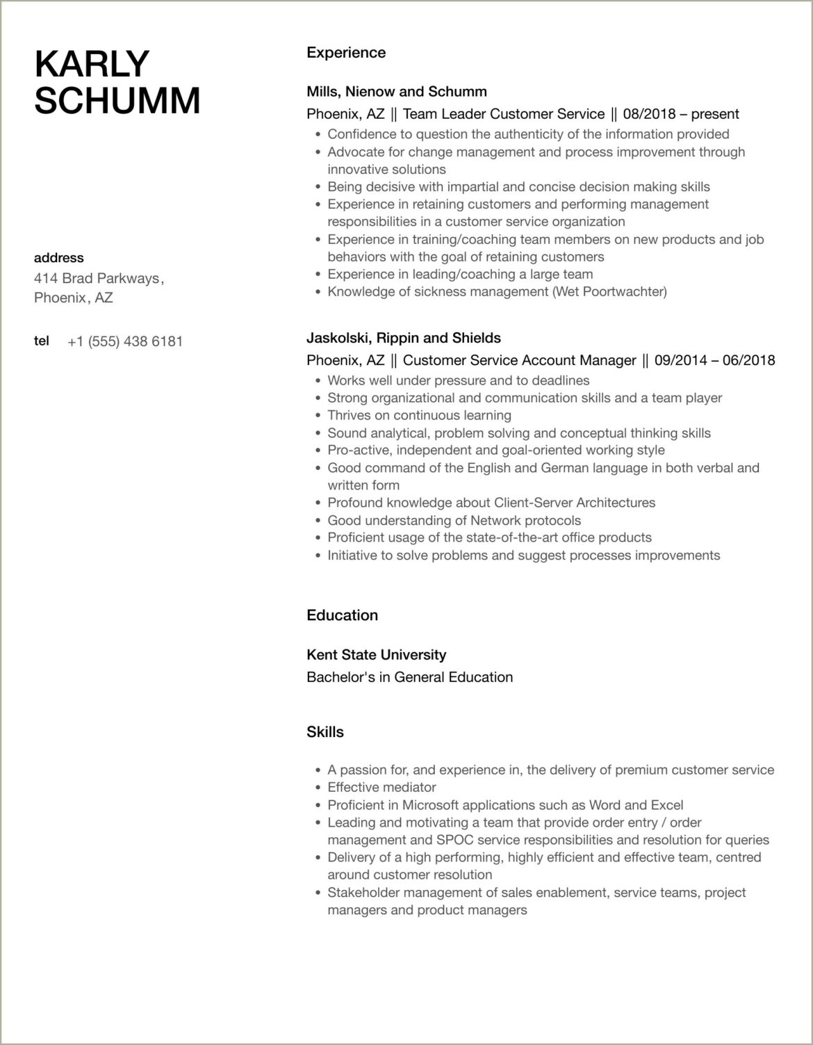 Customer Service Resume Out Of Work A While