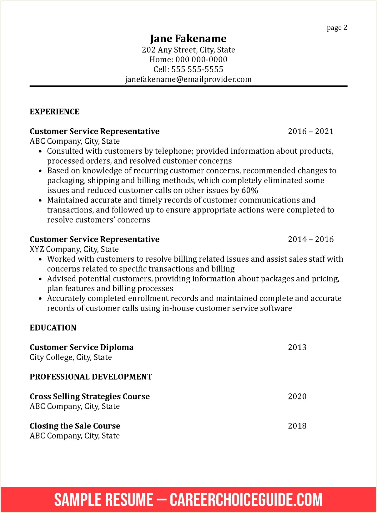 Customer Service Resume Work Experience Examples