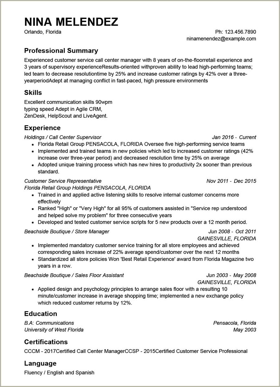 Customer Service Summary For A Resume