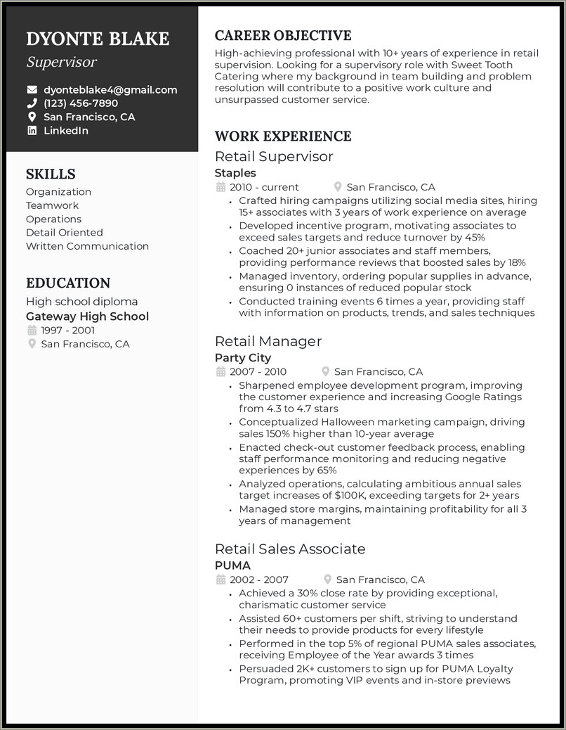 Customer Service Supervisor Description For Resume