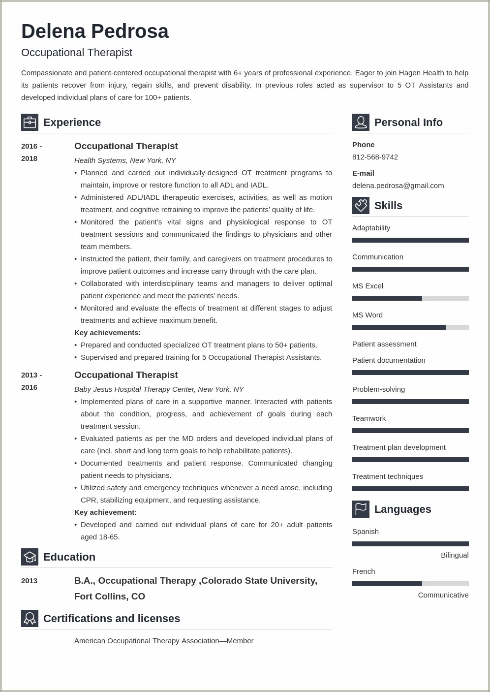 Customer Services Skill Example Resume In Occupational Therapy