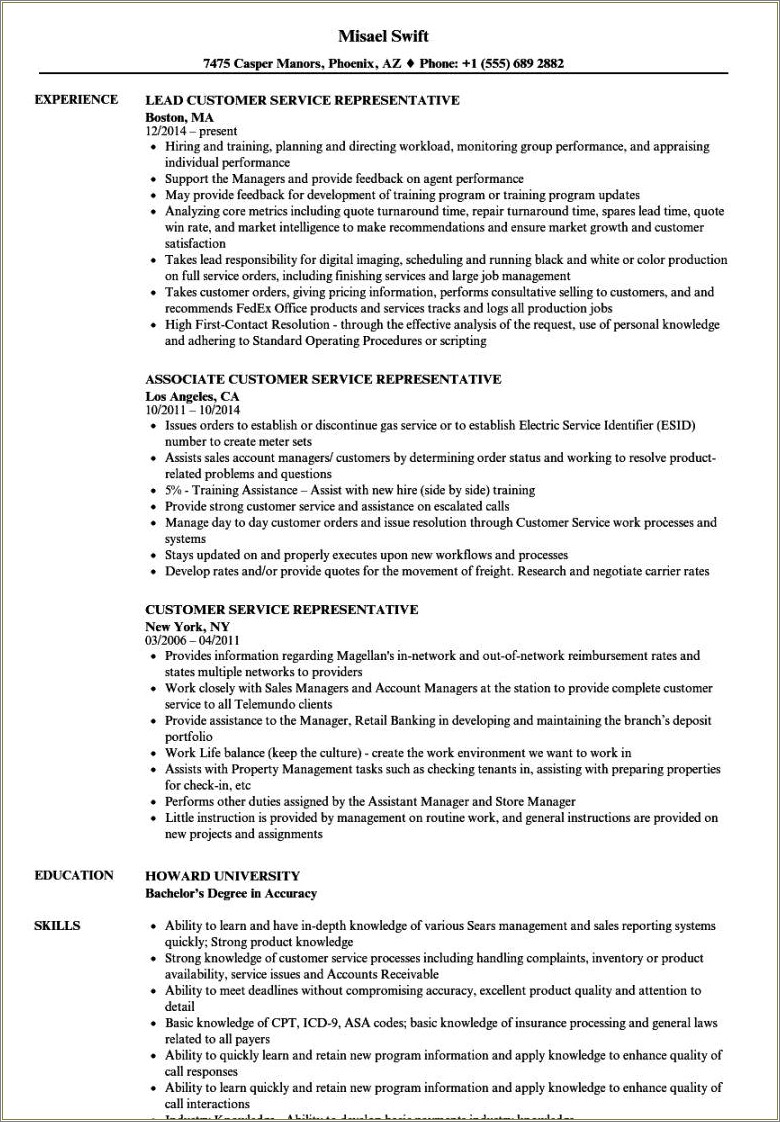 Customer Support Job Description For Resume