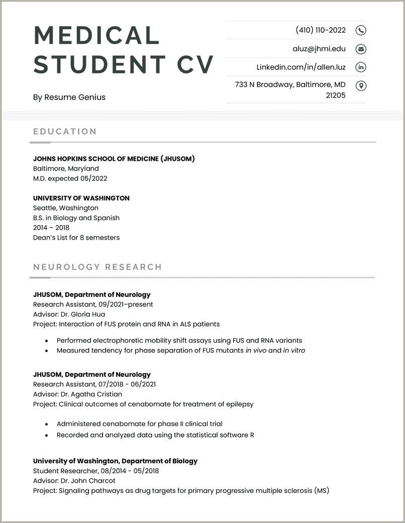 Cv Or Resume For Medical School