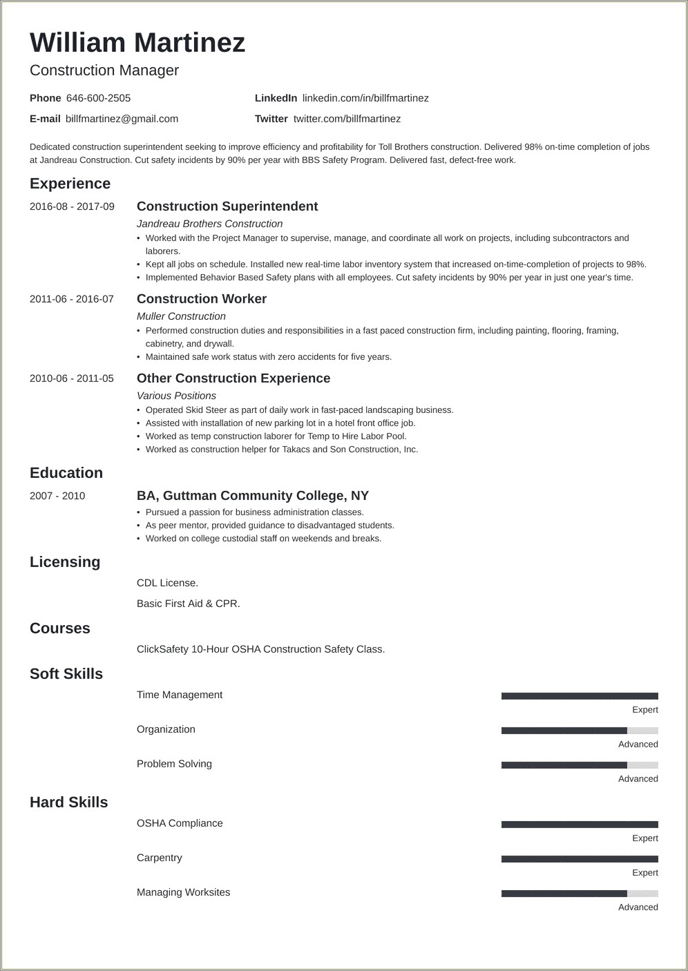 Cvc Construction Laborer Job Description For Resume