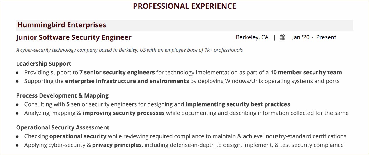 Cyber Security Analyst Resume Example Entry Level