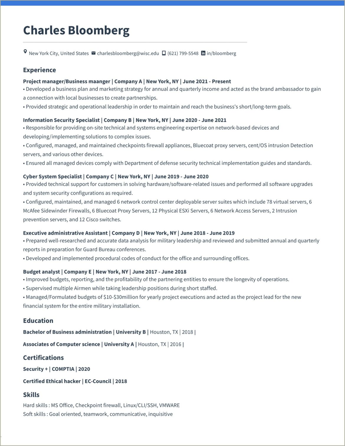 Cyber Security Project Manager Resume Sample