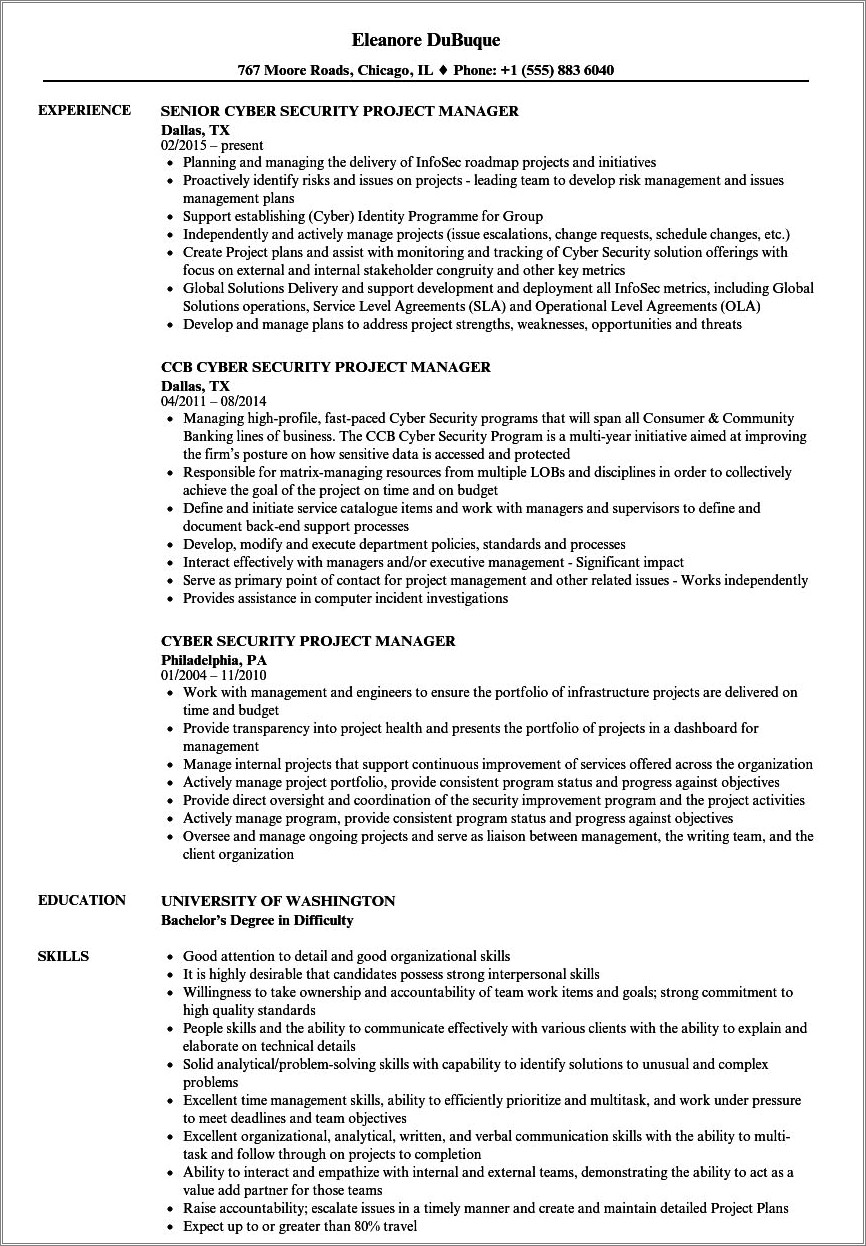 Cyber Security Seniot Manager Objective On Resume