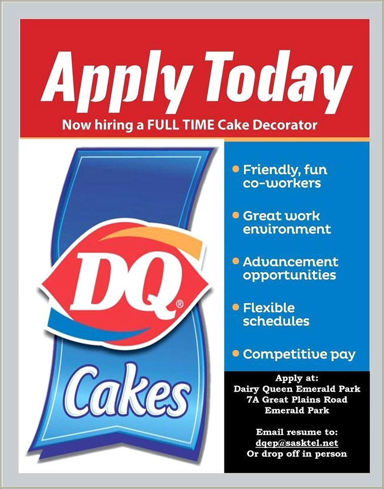 Dairy Queen Cake Decorator Job Description For Resume