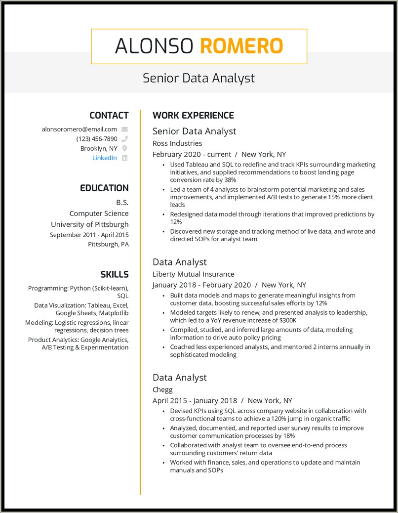 Data Analyst Information For Resume Sample