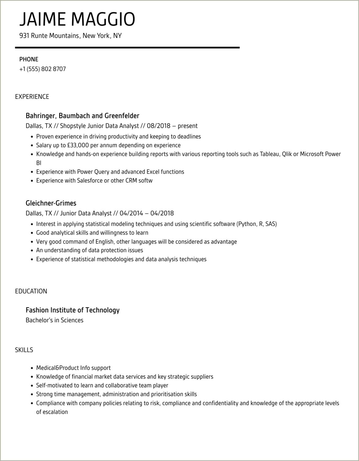 Data Analyst Resume No Work Experience