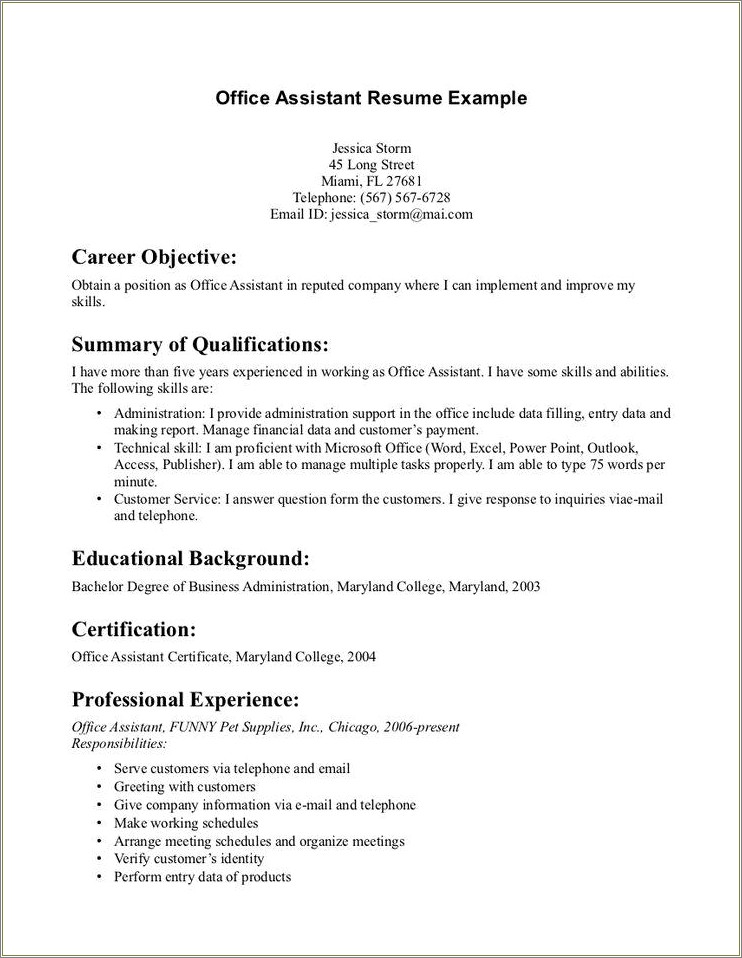 Data Entry Resume Objective With No Experience