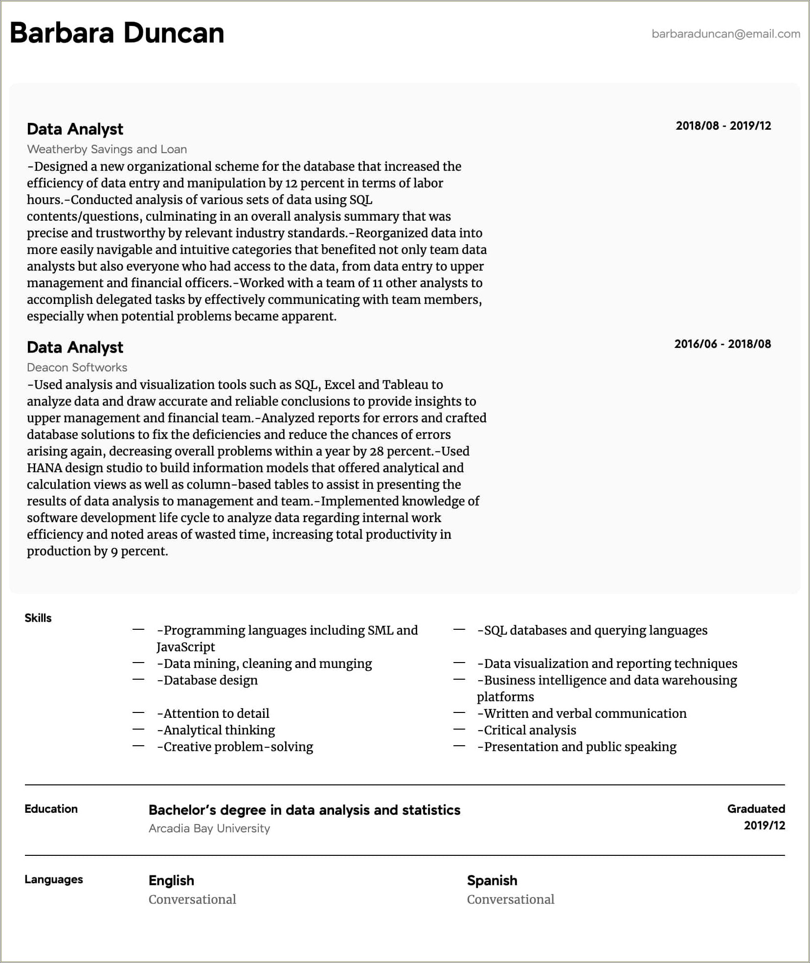 Data Entry Resume Summary Of Qualifications