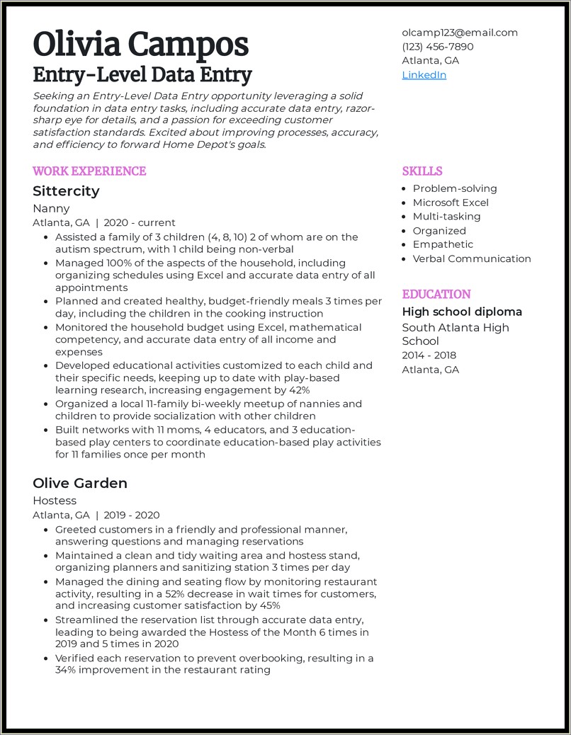Data Entry Sample Resume 3 Years Experience