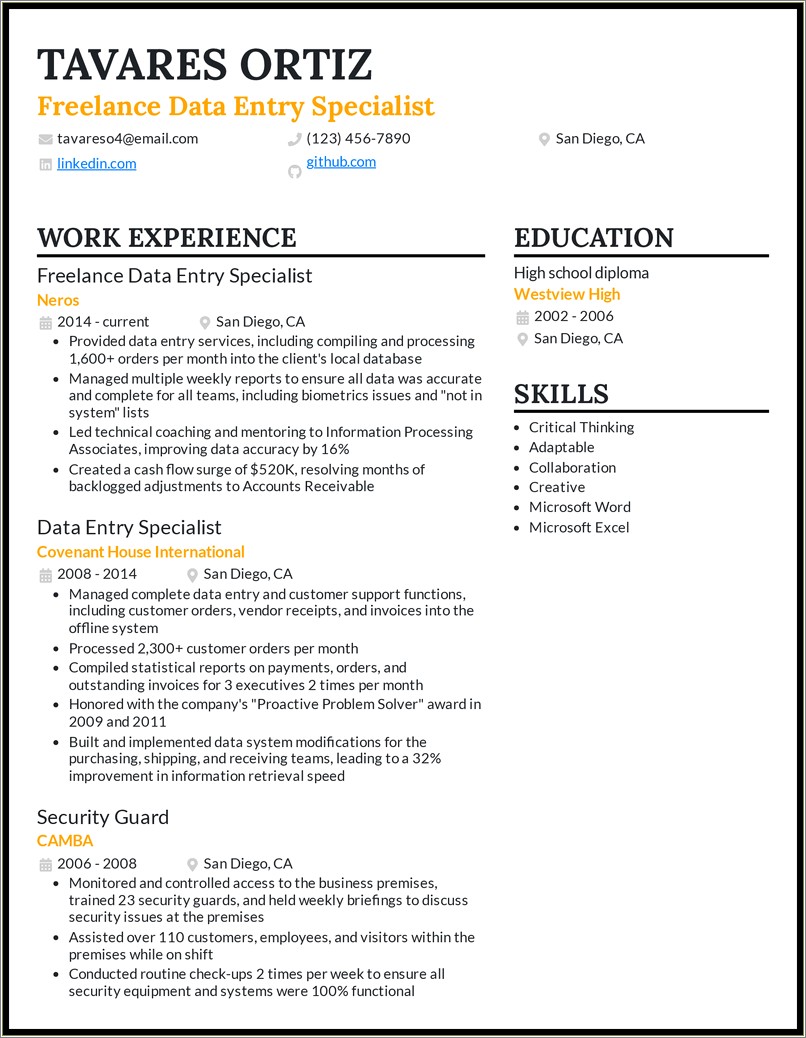 Data Entry Specialist Job Description For Resume