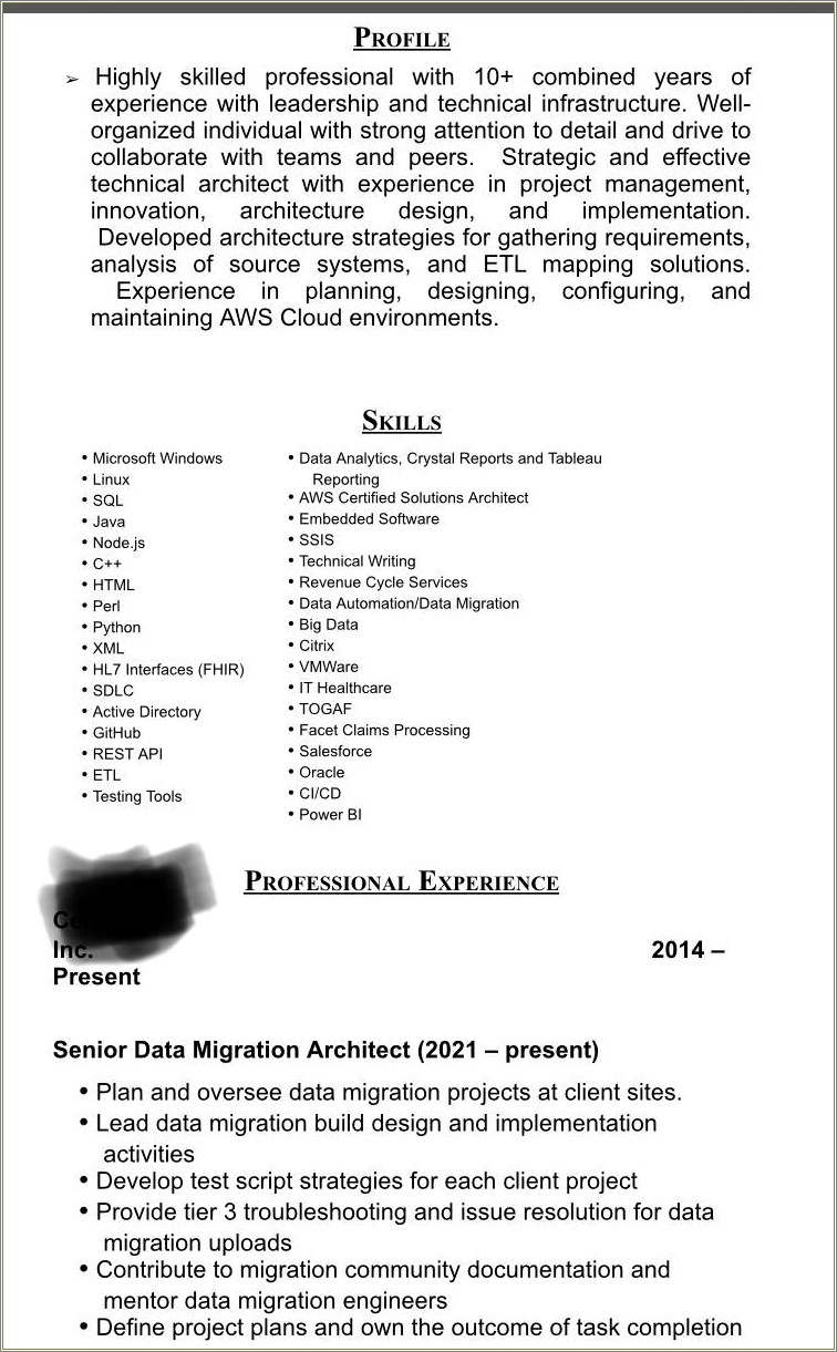 Data Migration Project Description For Resume