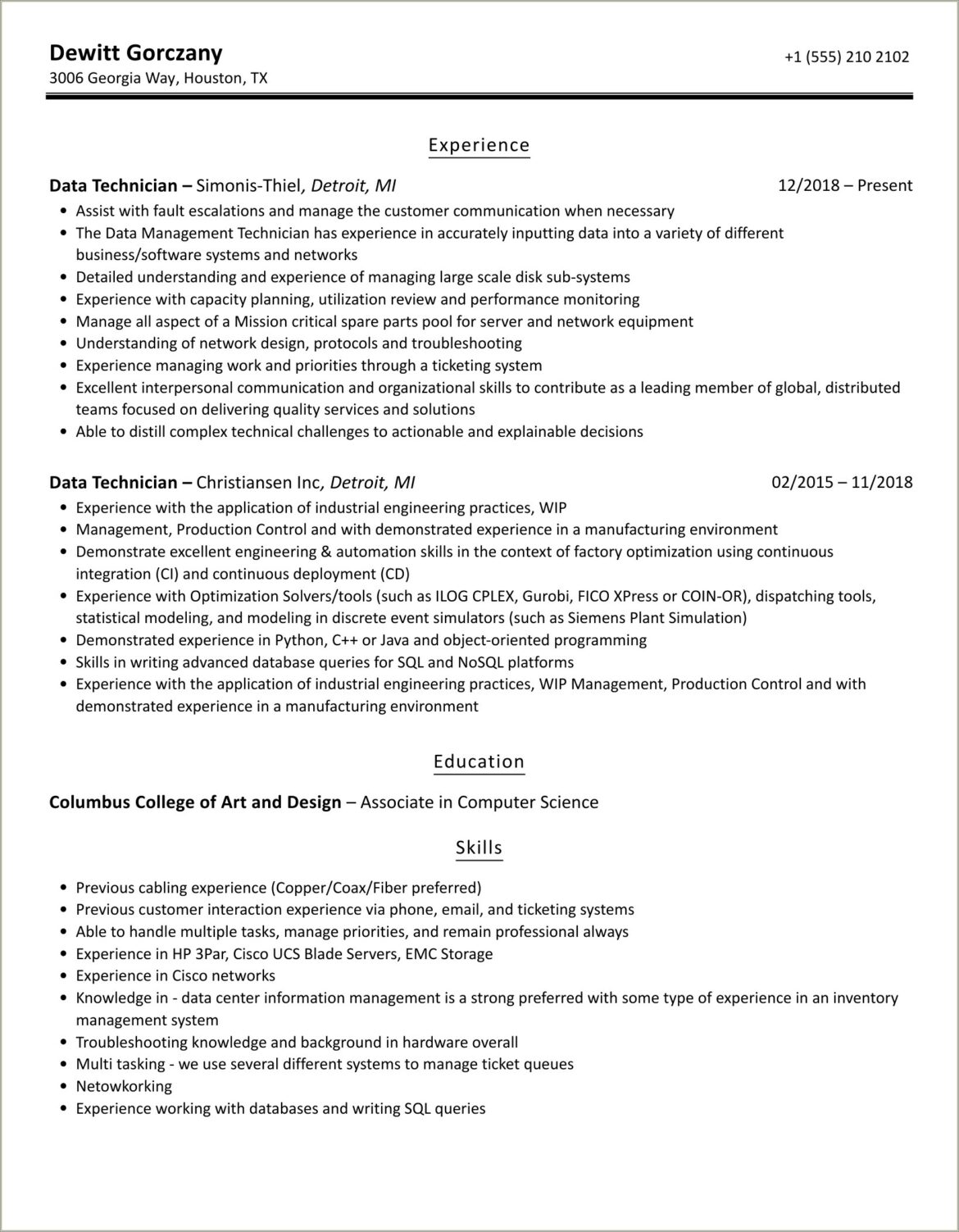 Data Prep Technician Resume Sample Jobhero