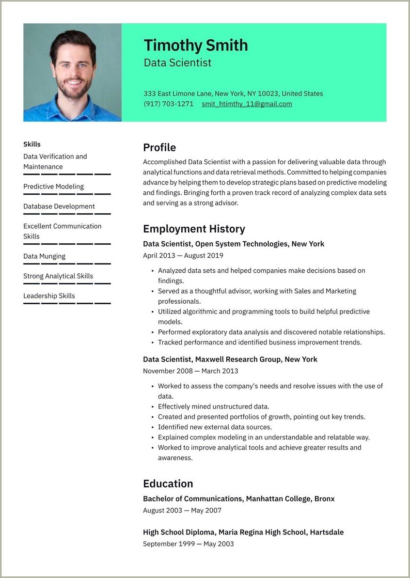 Data Science Career Summary Resume Example