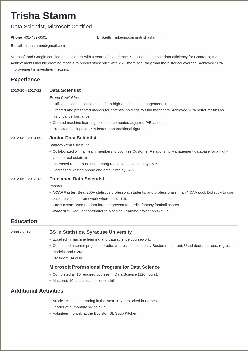 Data Science Resume For 3 Years Experience