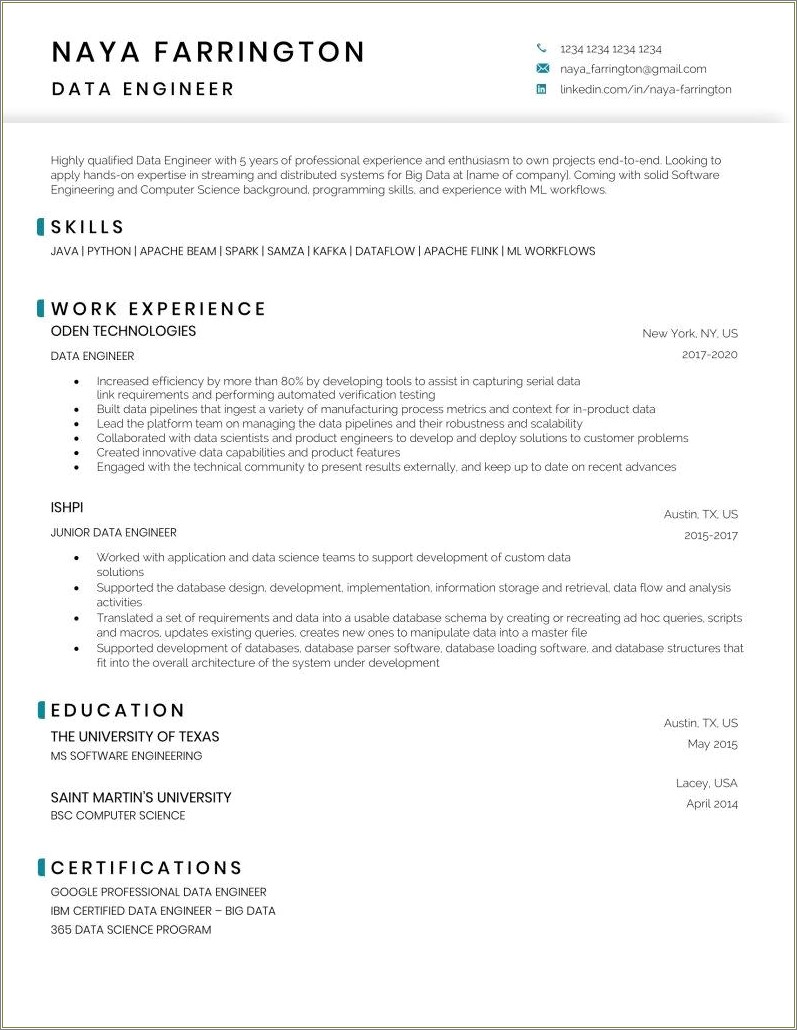Data Science With Python Resume Example