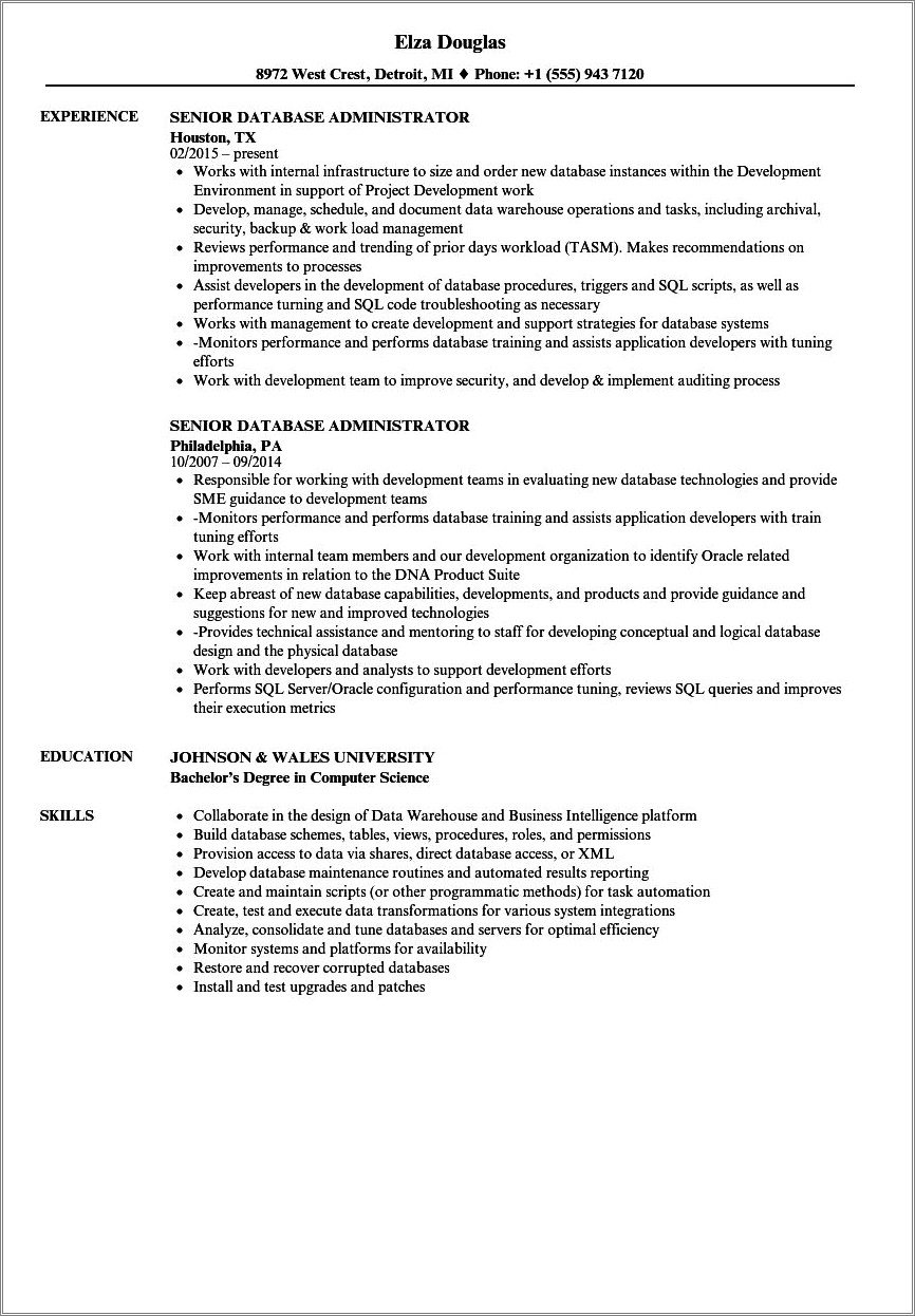 Database Administrator Job Description For Resume