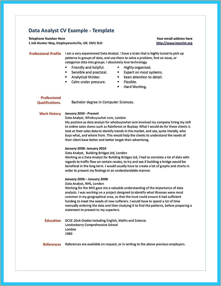 Database Analyst Job Description For Resume