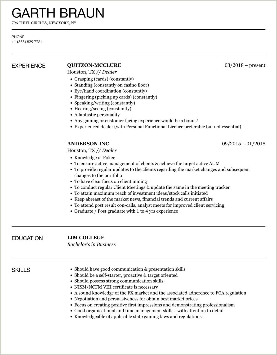 Dealerships Front Desk Resume Job Examples