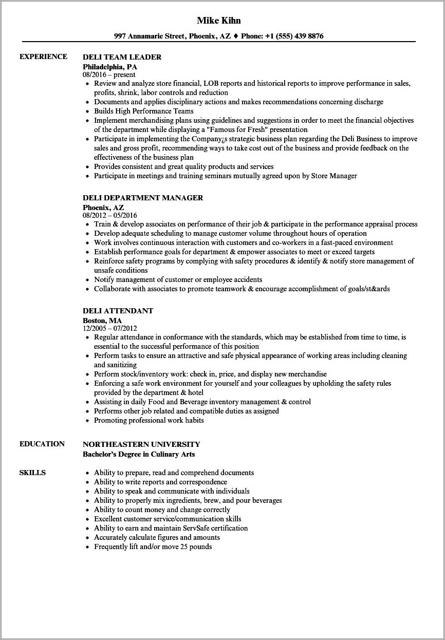 Deli Clerk Job Description For Resume
