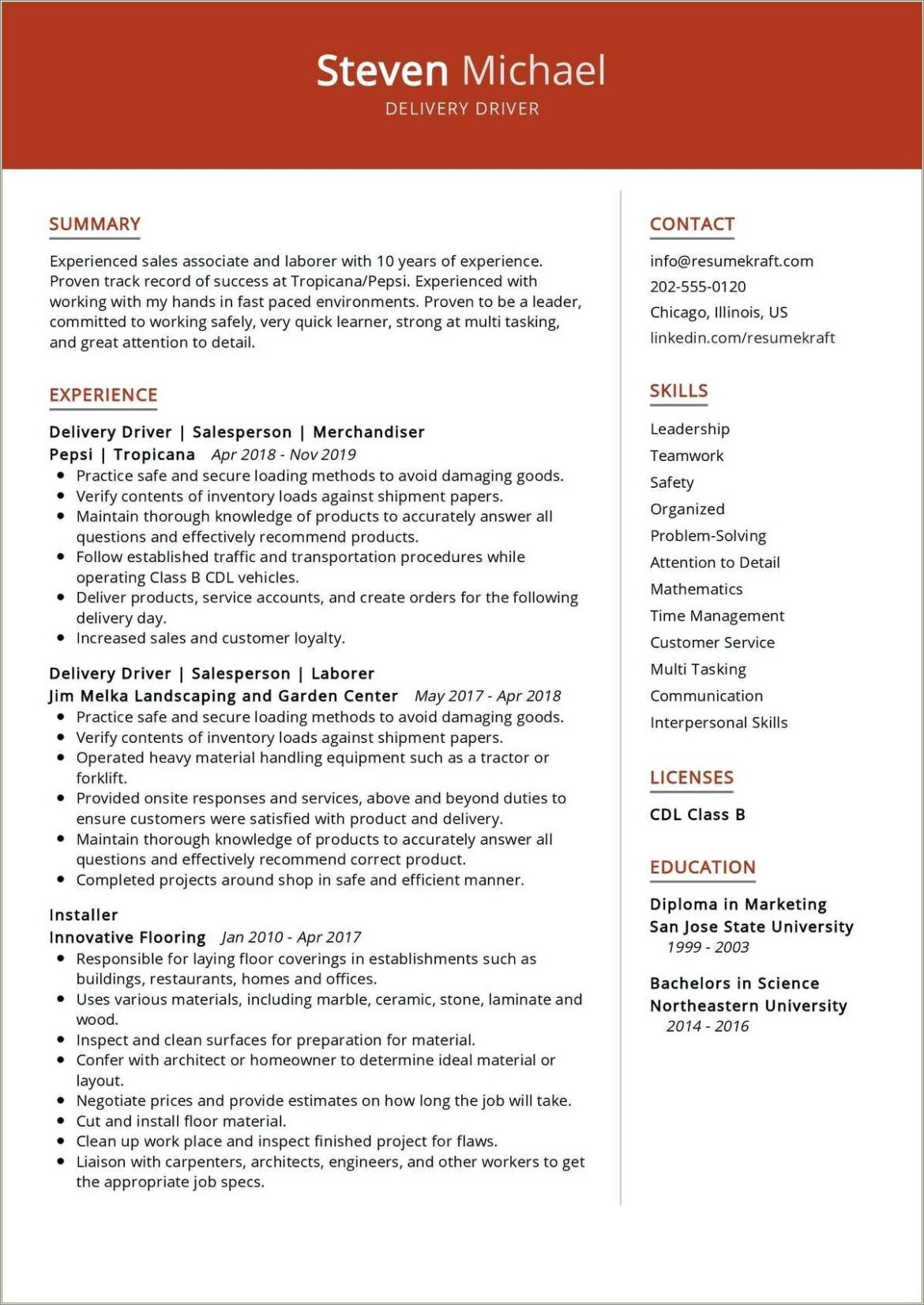 Delivery Driver Job Description Sample Resume