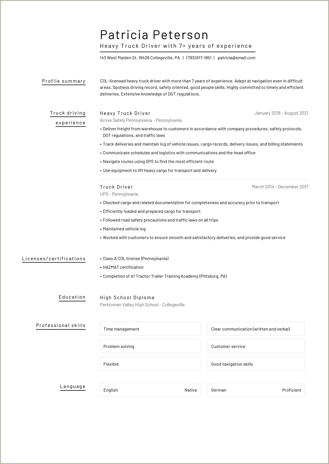 Delivery Truck Driver Skills For Resume