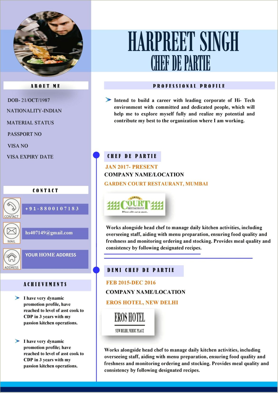 Demi Chef De Partie Resume Example